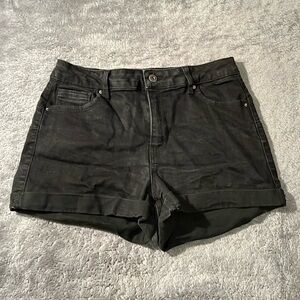 Black denim shorts